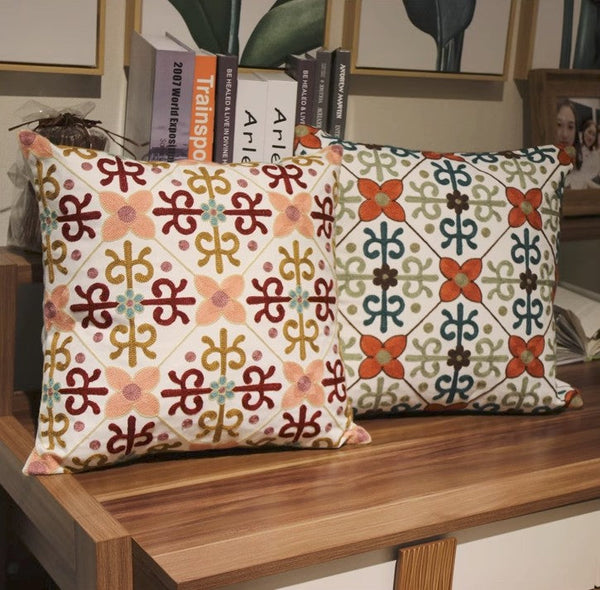 Farmhouse Decorative Throw Pillows for Couch, Embroider Flower Cotton Pillow Covers, Cotton Flower Decorative Pillows, Decorative Sofa Pillows-ArtWorkCrafts.com