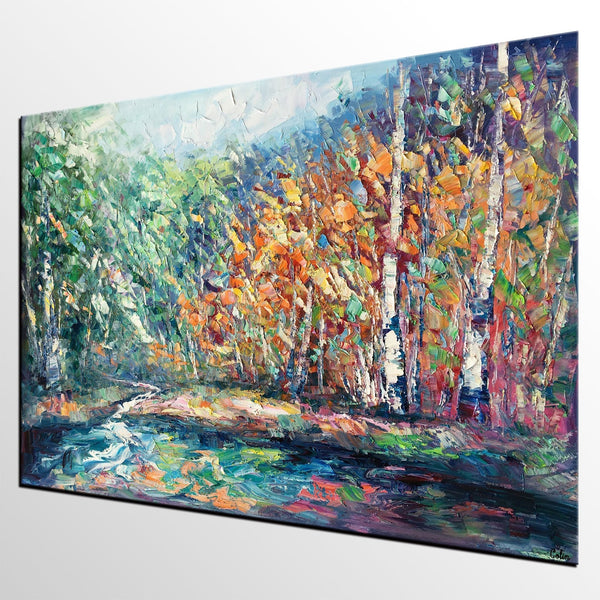 Landscape Painting, Autumn Tree Wall Art, Large Canvas Art, Custom Large Original Artwork, Canvas Painting