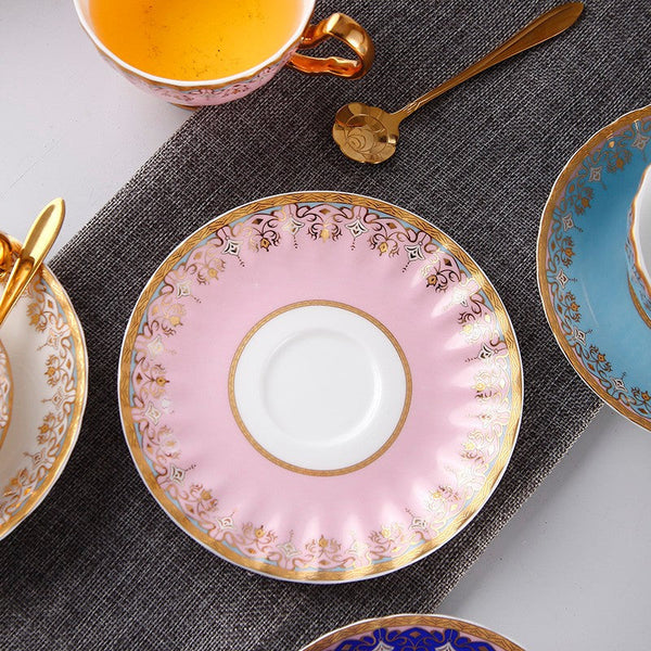 Pink Blue White Porcelain Tea Cup Saucer Set, Unique British Tea Cup and Saucer in Gift Box, Elegant British Ceramic Coffee Cups for Traditional Afternoon Tea-ArtWorkCrafts.com