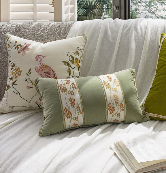 Embroidered Floral Bird Pattern Pillow Covers, Living Room Decorative Pillows, Modern Decorative Cushions, Decorative Pillows for Bed, Decorative Pillow Arrangement Ideas for Interior Design-ArtWorkCrafts.com