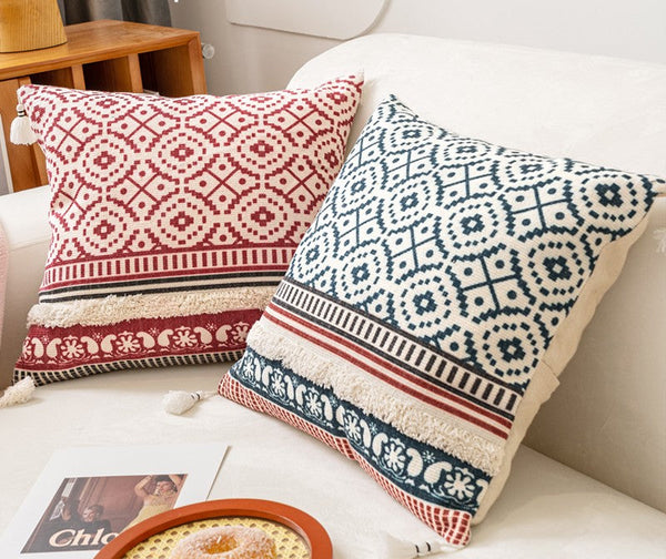 Modern Square Pillows for Couch, Contemporary Pillow Covers, Oriental Decorative Throw Pillows for Bedroom, Bohemian Decorative Sofa Pillows-ArtWorkCrafts.com