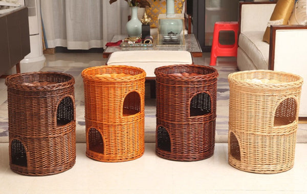 Large Cat House Basket with Washable Cushion for Indoor Cats and Dogs, Triple-Layer Cat Bed-ArtWorkCrafts.com