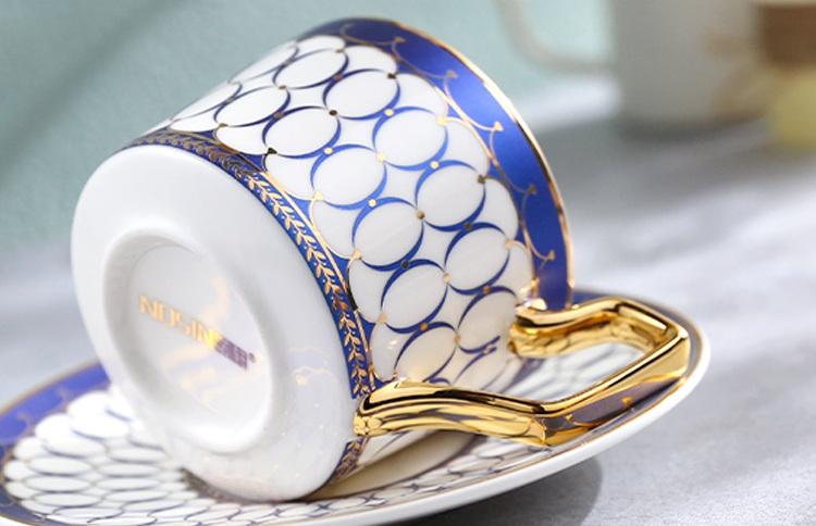 British Tea Cups, Elegant Porcelain Coffee Cups, Latte Coffee Cups with Gold Trim and Gift Box, Tea Cups and Saucers-ArtWorkCrafts.com