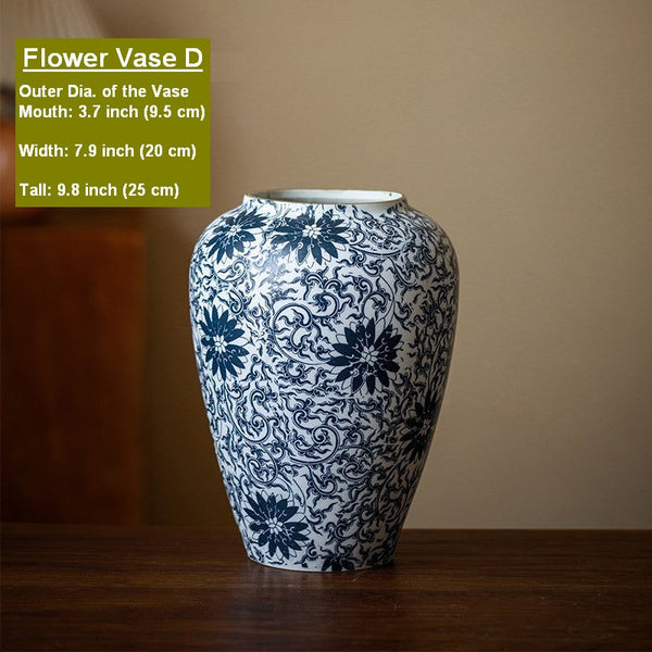 Vintage Bouquet Flower Vases, Centerpiece on Dining Table, Large Blue Flower Vase on Table, Handmade Porcelain Flower Vases Urn, Water Holding Flower Vases-ArtWorkCrafts.com