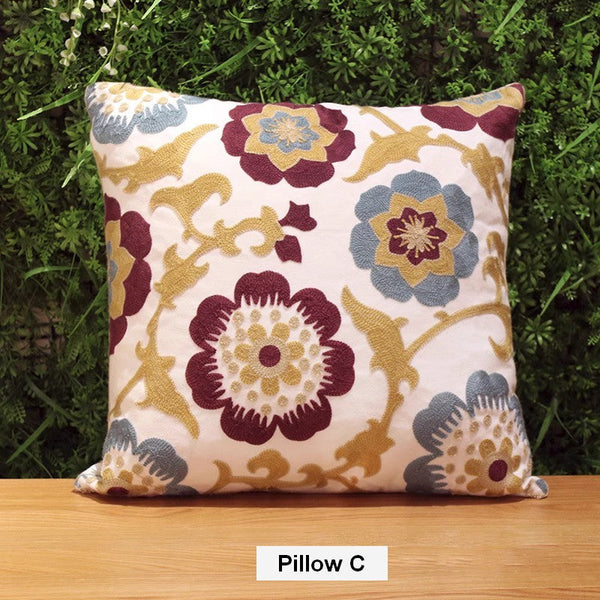 Farmhouse Decorative Throw Pillows for Couch, Embroider Flower Cotton Pillow Covers, Cotton Flower Decorative Pillows, Decorative Sofa Pillows-ArtWorkCrafts.com