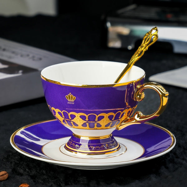 Unique Tea Cup and Saucer in Gift Box as Birthday Gift, Beautiful British Tea Cup with Saucer, 8 Ounce Porcelain Tea Cup Saucer Set of 2 Cups, Elegant Ceramic Coffee Cups-ArtWorkCrafts.com
