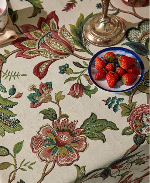 Spring Flower Table Cover for Kitchen, Large Modern Rectangular Tablecloth Ideas for Dining Room Table, Rustic Garden Floral Tablecloth for Round Table-ArtWorkCrafts.com