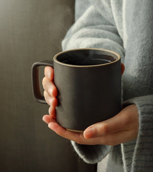 Modern Handmade Pottery Coffee Cup, Large Capacity Coffee Mugs, Unique Tea Cup, Creative White Black Ceramic Coffee Mugs-ArtWorkCrafts.com