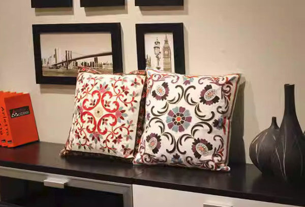 Farmhouse Decorative Throw Pillows for Couch, Embroider Flower Cotton Pillow Covers, Cotton Flower Decorative Pillows, Decorative Sofa Pillows-ArtWorkCrafts.com