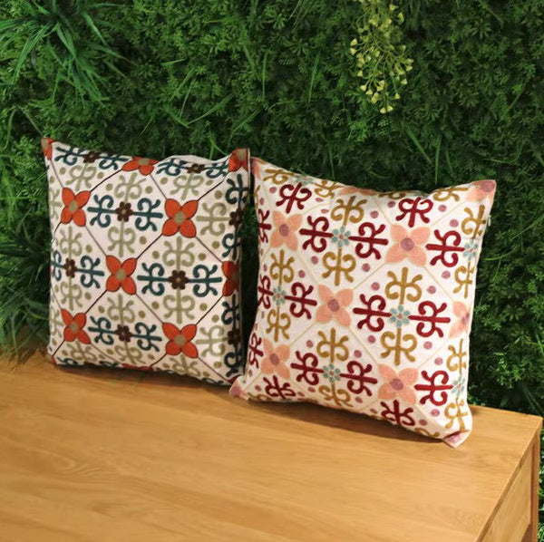 Cotton Flower Decorative Pillows, Decorative Sofa Pillows, Embroider Flower Cotton Pillow Covers, Farmhouse Decorative Throw Pillows for Couch-ArtWorkCrafts.com