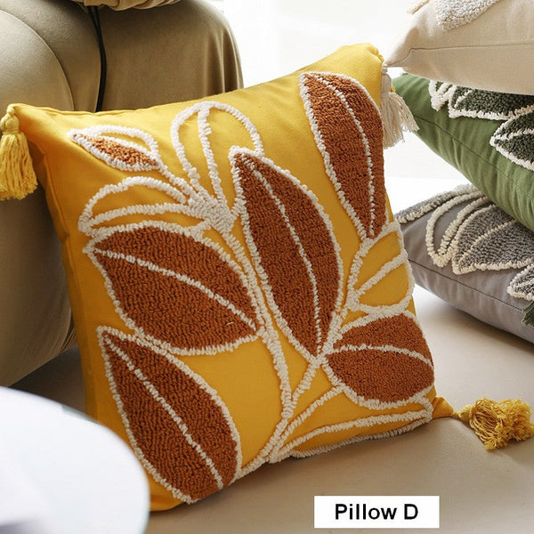 Contemporary Modern Sofa Pillow Covers, Square Modern Throw Pillows for Couch, Leaf Decorative Pillows for Bedroom, Modern Decorative Pillows for Interior Design-ArtWorkCrafts.com