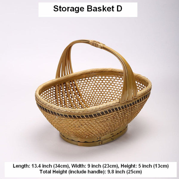 Natural Hand-woven Bamboo Basket, Extra Large Picnic Food Basket with Handle, Lovely Bamboo Baskets for Vegetable, Natural Fruit Basket Kitchen Storage Baskets-ArtWorkCrafts.com