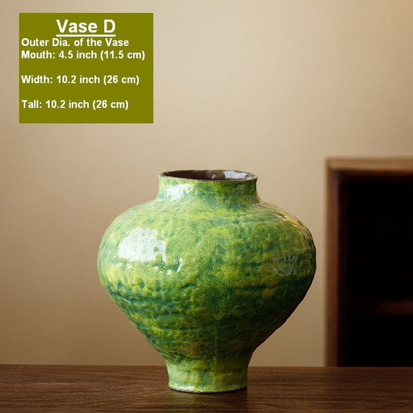 Centerpiece on Dining Table, Modern Pottery Flower Vases, Handmade Water Holding Flower Vases, Pottery Bud Vases, Large Green Flower Vases on Table-ArtWorkCrafts.com