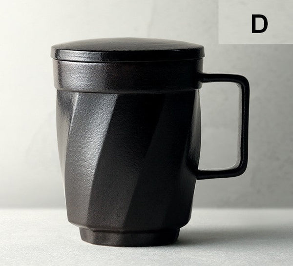 Creative Brown Green Blue Black Ceramic Coffee Mugs, Large Modern Handmade Pottery Coffee Cup, Large Unique Tea Cup, Large Capacity Coffee Mug with Cover-ArtWorkCrafts.com