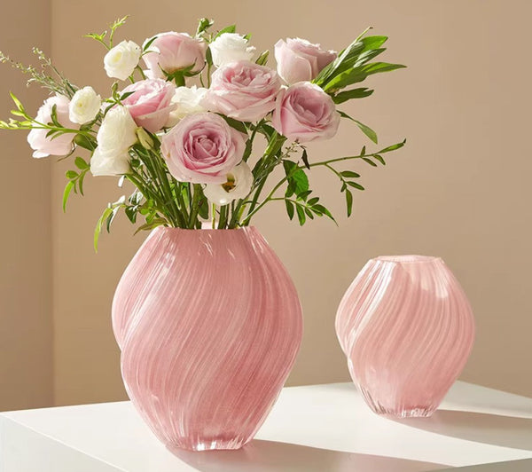 Handmade Contemporary Glass Vases, Mid Century Pink Vases for Flowers, Modern Vases for Living Room, Unique Decorative Glass Vase, Centerpiece Vases on Table-ArtWorkCrafts.com