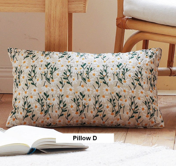 Decorative Pillows for Couch, Farmhouse Decorative Pillows for Sofa, Embroider Flower Cotton Pillow Covers, Spring Flower Decorative Pillows for Bedroom-ArtWorkCrafts.com
