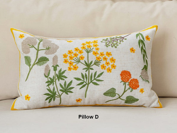 Farmhouse Sofa Decorative Pillows, Embroider Flower Cotton Pillow Covers, Spring Flower Decorative Throw Pillows, Decorative Pillows for Couch-ArtWorkCrafts.com