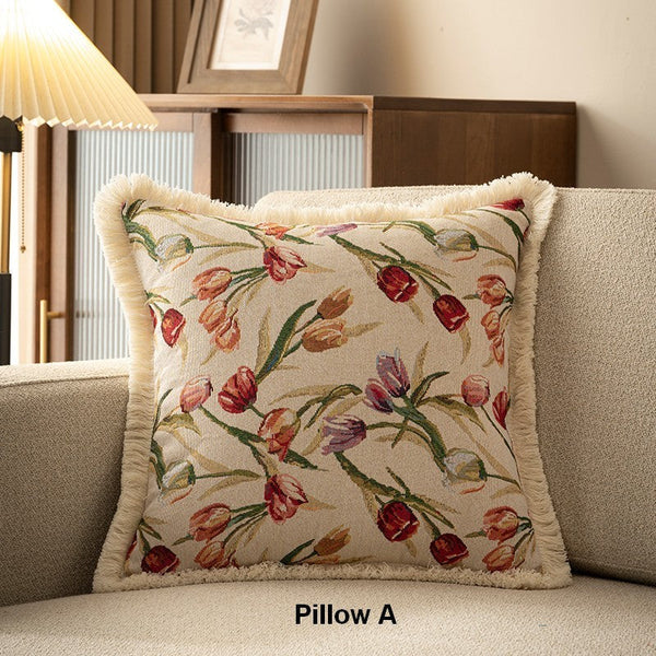 Large Flower Decorative Pillows for Bedroom, Decorative Sofa Pillows for Couch, Tulip Flower Pillow Covers, Farmhouse Decorative Pillows-ArtWorkCrafts.com