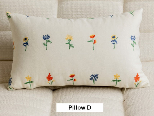 Decorative Pillows for Couch, Farmhouse Decorative Pillows for Sofa, Embroider Flower Cotton Pillow Covers, Spring Flower Decorative Pillows for Bedroom-ArtWorkCrafts.com