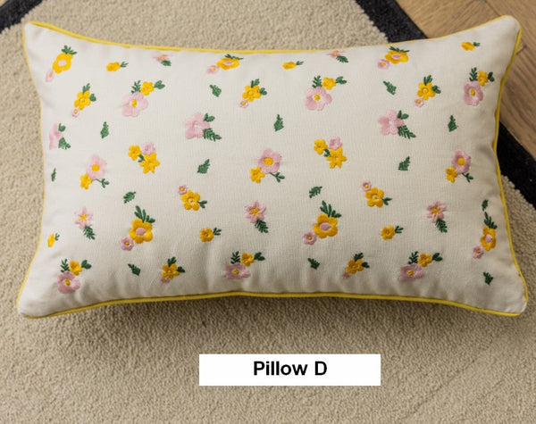 Spring Flower Decorative Pillows for Dining Room, Embroider Flower Cotton Pillow Covers, Decorative Pillows for Sofa, Farmhouse Decorative Pillows for Couch-ArtWorkCrafts.com