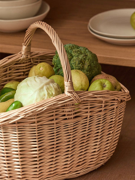 Wicker Storage Basket, Large Picnic Food Basket with Handle, Lovely Willow Weaving Baskets for Vegetable, Natural Fruit Basket, Natural Hand-woven Kitchen Storage Baskets-ArtWorkCrafts.com