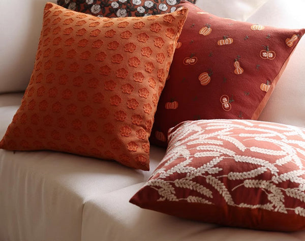 Decorative Pillows for Couch, Farmhouse Sofa Decorative Pillows, Wheat Stalk Pumpkin Decorative Throw Pillows, Embroider Cotton Pillow Covers-ArtWorkCrafts.com