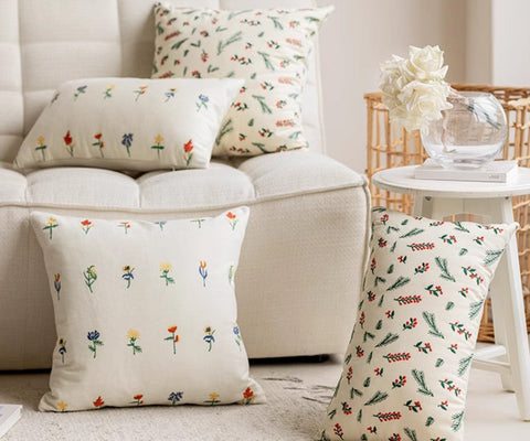 Decorative Pillows for Couch, Farmhouse Decorative Pillows for Sofa, Embroider Flower Cotton Pillow Covers, Spring Flower Decorative Pillows for Bedroom-ArtWorkCrafts.com