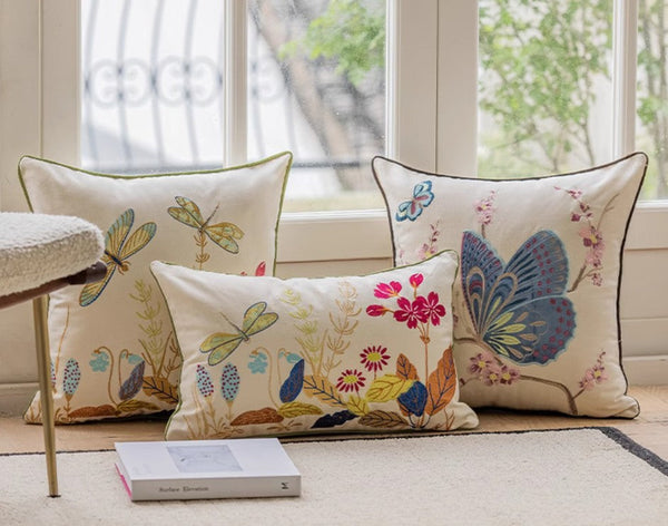 Decorative Throw Pillows for Living Room, Decorative Sofa Pillows, Butterfly Dragonfly Cotton and linen Pillow Cover, Modern Decorative Pillows for Couch-ArtWorkCrafts.com