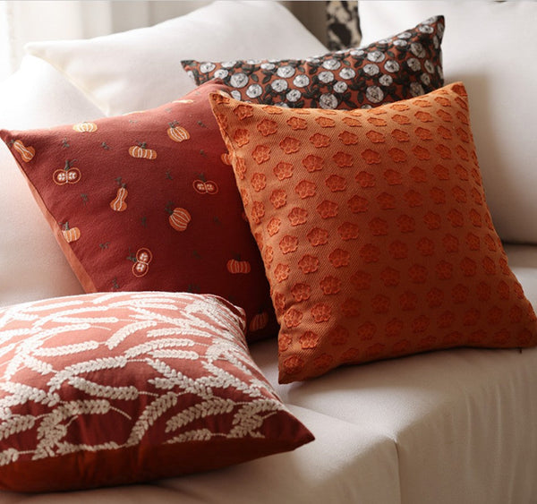 Decorative Pillows for Couch, Farmhouse Sofa Decorative Pillows, Wheat Stalk Pumpkin Decorative Throw Pillows, Embroider Cotton Pillow Covers-ArtWorkCrafts.com