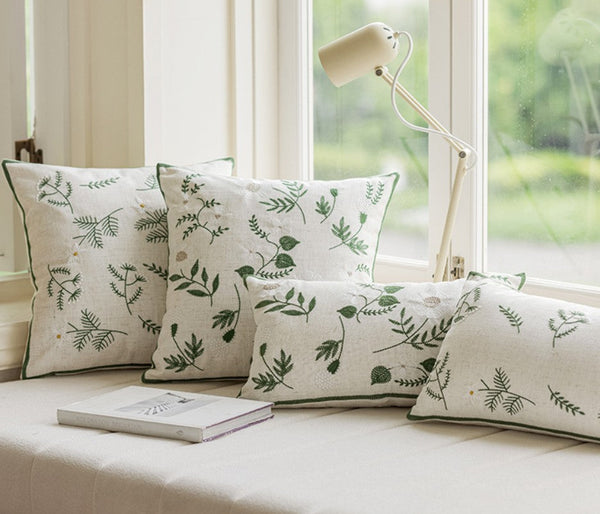 Embroider Flower Cotton Pillow Covers, Decorative Pillows for Sofa, Farmhouse Decorative Pillows for Couch, Spring Flower Decorative Pillows for Bedroom-ArtWorkCrafts.com
