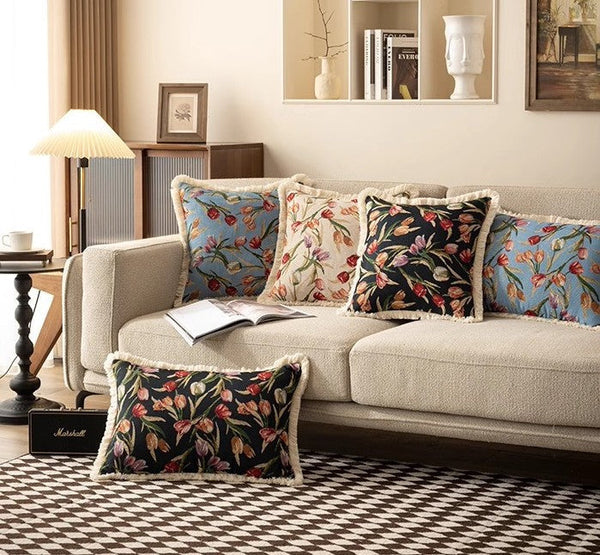 Large Flower Decorative Pillows for Bedroom, Decorative Sofa Pillows for Couch, Tulip Flower Pillow Covers, Farmhouse Decorative Pillows-ArtWorkCrafts.com