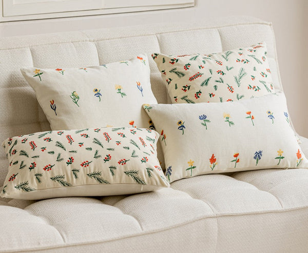Decorative Pillows for Couch, Farmhouse Decorative Pillows for Sofa, Embroider Flower Cotton Pillow Covers, Spring Flower Decorative Pillows for Bedroom-ArtWorkCrafts.com