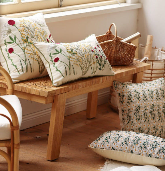 Decorative Pillows for Couch, Farmhouse Decorative Pillows for Sofa, Embroider Flower Cotton Pillow Covers, Spring Flower Decorative Pillows for Bedroom-ArtWorkCrafts.com