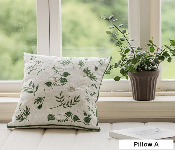 Embroider Flower Cotton Pillow Covers, Decorative Pillows for Sofa, Farmhouse Decorative Pillows for Couch, Spring Flower Decorative Pillows for Bedroom-ArtWorkCrafts.com