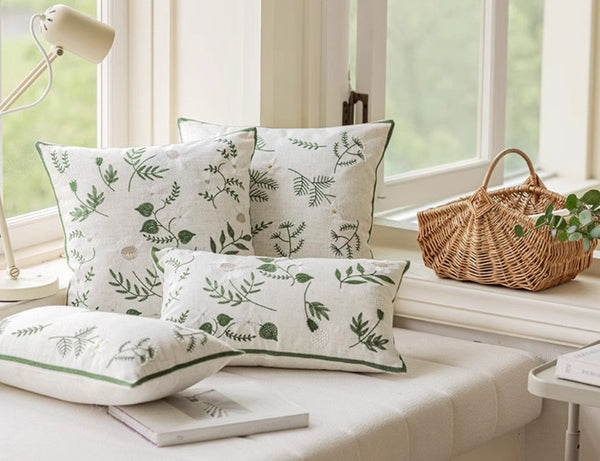Embroider Flower Cotton Pillow Covers, Decorative Pillows for Sofa, Farmhouse Decorative Pillows for Couch, Spring Flower Decorative Pillows for Bedroom-ArtWorkCrafts.com