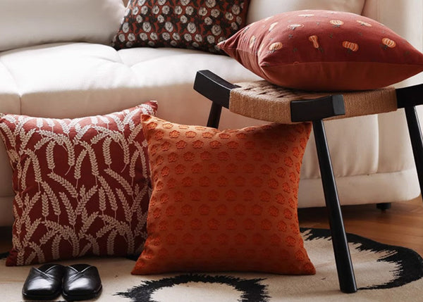 Decorative Pillows for Couch, Farmhouse Sofa Decorative Pillows, Wheat Stalk Pumpkin Decorative Throw Pillows, Embroider Cotton Pillow Covers-ArtWorkCrafts.com