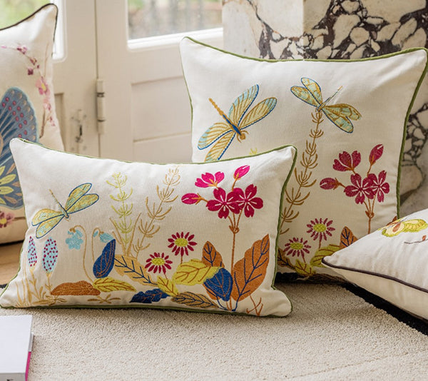 Decorative Throw Pillows for Living Room, Decorative Sofa Pillows, Butterfly Dragonfly Cotton and linen Pillow Cover, Modern Decorative Pillows for Couch-ArtWorkCrafts.com