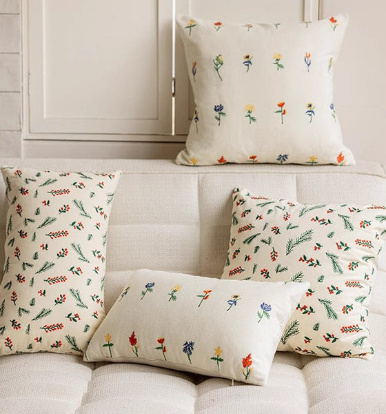 Decorative Pillows for Couch, Farmhouse Decorative Pillows for Sofa, Embroider Flower Cotton Pillow Covers, Spring Flower Decorative Pillows for Bedroom-ArtWorkCrafts.com