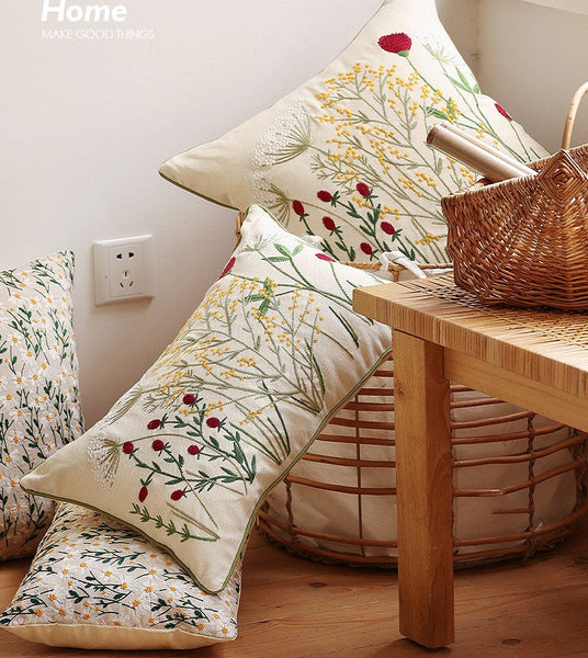 Decorative Pillows for Couch, Farmhouse Decorative Pillows for Sofa, Embroider Flower Cotton Pillow Covers, Spring Flower Decorative Pillows for Bedroom-ArtWorkCrafts.com