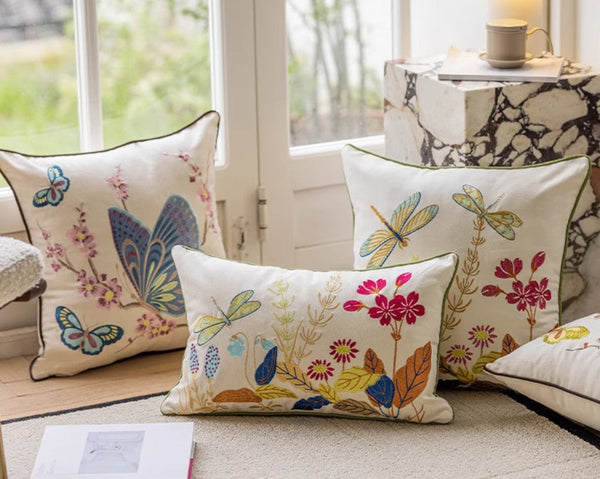 Decorative Throw Pillows for Living Room, Decorative Sofa Pillows, Butterfly Dragonfly Cotton and linen Pillow Cover, Modern Decorative Pillows for Couch-ArtWorkCrafts.com