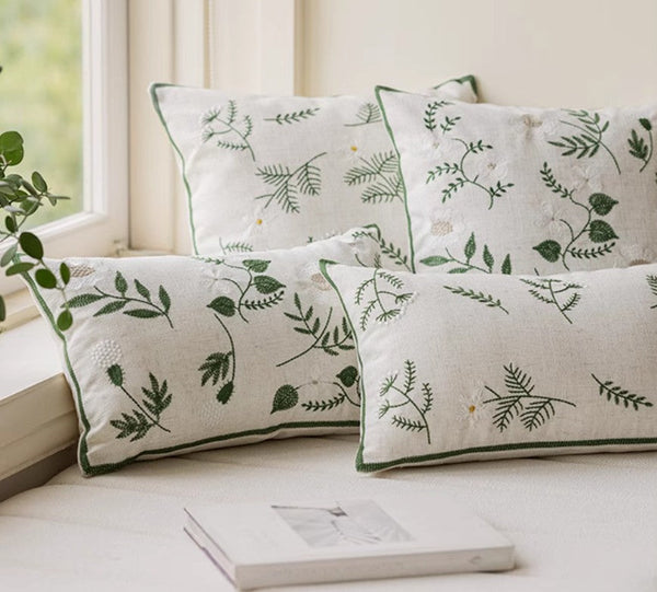 Spring Flower Decorative Pillows for Dining Room, Embroider Flower Cotton Pillow Covers, Decorative Pillows for Sofa, Farmhouse Decorative Pillows for Couch-ArtWorkCrafts.com