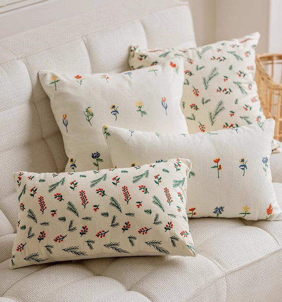 Decorative Pillows for Couch, Farmhouse Decorative Pillows for Sofa, Embroider Flower Cotton Pillow Covers, Spring Flower Decorative Pillows for Bedroom-ArtWorkCrafts.com