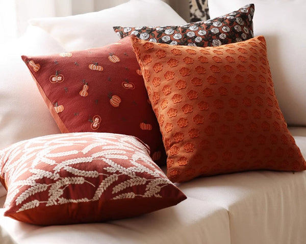 Decorative Pillows for Couch, Farmhouse Sofa Decorative Pillows, Wheat Stalk Pumpkin Decorative Throw Pillows, Embroider Cotton Pillow Covers-ArtWorkCrafts.com
