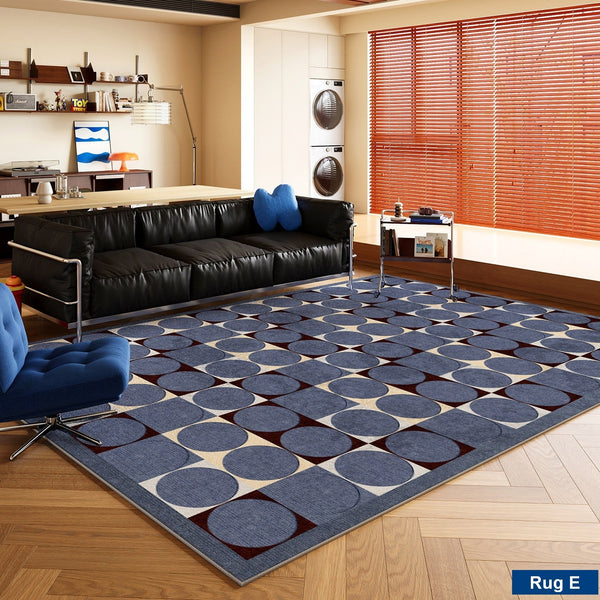 Living Room Rug Ideas, Mid Century Modern Rugs, Bedroom Modern Floor Carpet, Blue Modern Rug Designs, Contemporary Modern Rugs for Dining Room-ArtWorkCrafts.com