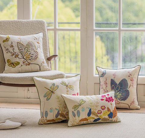 Decorative Throw Pillows for Living Room, Decorative Sofa Pillows, Butterfly Dragonfly Cotton and linen Pillow Cover, Modern Decorative Pillows for Couch-ArtWorkCrafts.com