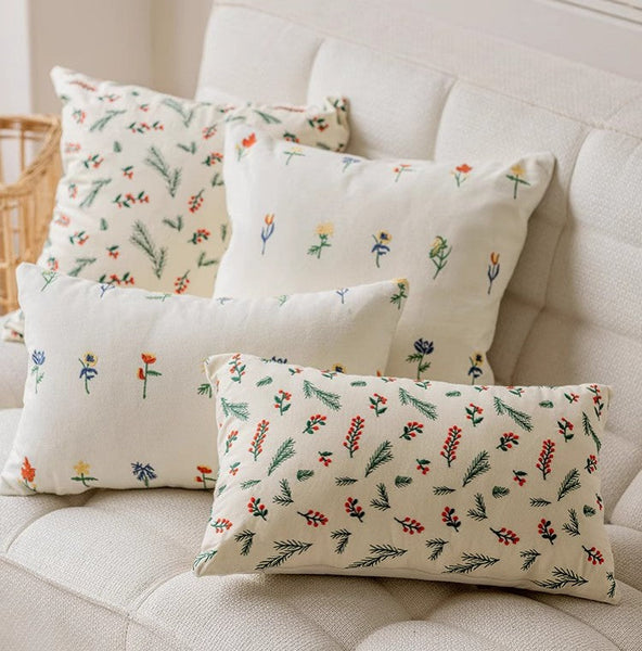 Decorative Pillows for Couch, Farmhouse Decorative Pillows for Sofa, Embroider Flower Cotton Pillow Covers, Spring Flower Decorative Pillows for Bedroom-ArtWorkCrafts.com