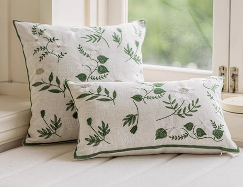 Embroider Flower Cotton Pillow Covers, Decorative Pillows for Sofa, Farmhouse Decorative Pillows for Couch, Spring Flower Decorative Pillows for Bedroom-ArtWorkCrafts.com