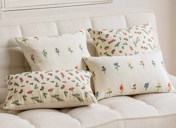 Decorative Pillows for Couch, Farmhouse Decorative Pillows for Sofa, Embroider Flower Cotton Pillow Covers, Spring Flower Decorative Pillows for Bedroom-ArtWorkCrafts.com