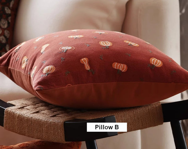 Decorative Pillows for Couch, Farmhouse Sofa Decorative Pillows, Wheat Stalk Pumpkin Decorative Throw Pillows, Embroider Cotton Pillow Covers-ArtWorkCrafts.com