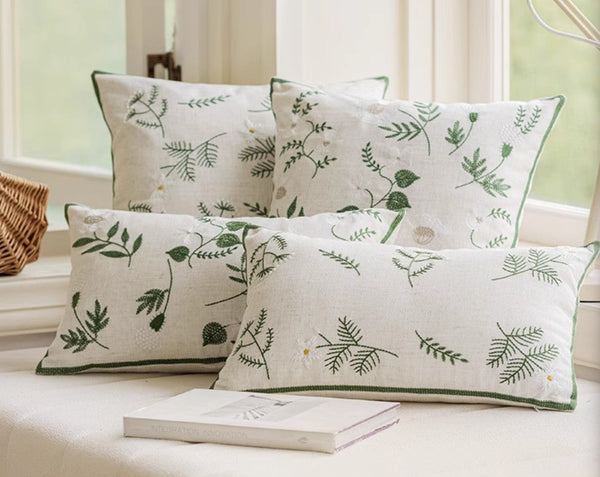 Embroider Flower Cotton Pillow Covers, Decorative Pillows for Sofa, Farmhouse Decorative Pillows for Couch, Spring Flower Decorative Pillows for Bedroom-ArtWorkCrafts.com